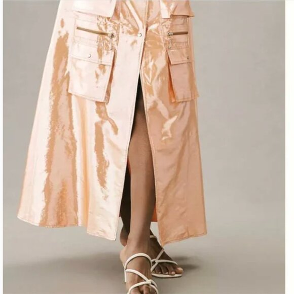 ⭐️ Let Me Be Metallic Cargo Grunge Trendy Chic Glam Model Y2K Rock Maxi Skirt - Picture 4 of 6